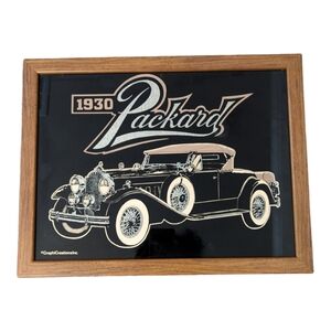 Vintage 30s Black Packard Model 740 Glass Framed Artwork